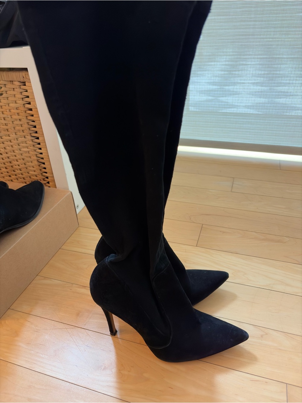Zara Black Suede Pointed-Toe Over-The-Knee Stiletto Boots